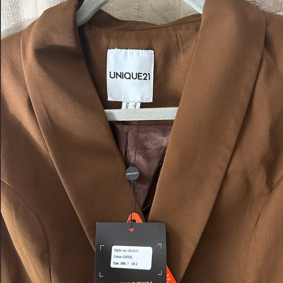 NWT UNIQUE 21 Luxe Stain Breasted Asymmetric Blazer Dress - Coffee, Brown, 2 - Picture 8 of 8